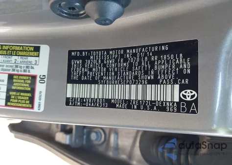 2014 Toyota Corolla Le Plus z USA, uszkodzony, nr VIN 5YFBURHE5EP073296